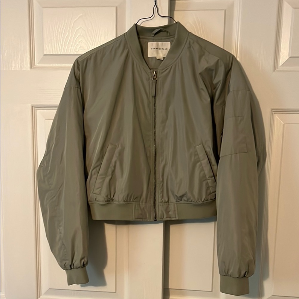 Aeropostale Green Bomber Jacket with Ribbed Accents